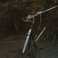 Pressluftgetriebener Bohrhammer im Schaubergwerk Büchenberg